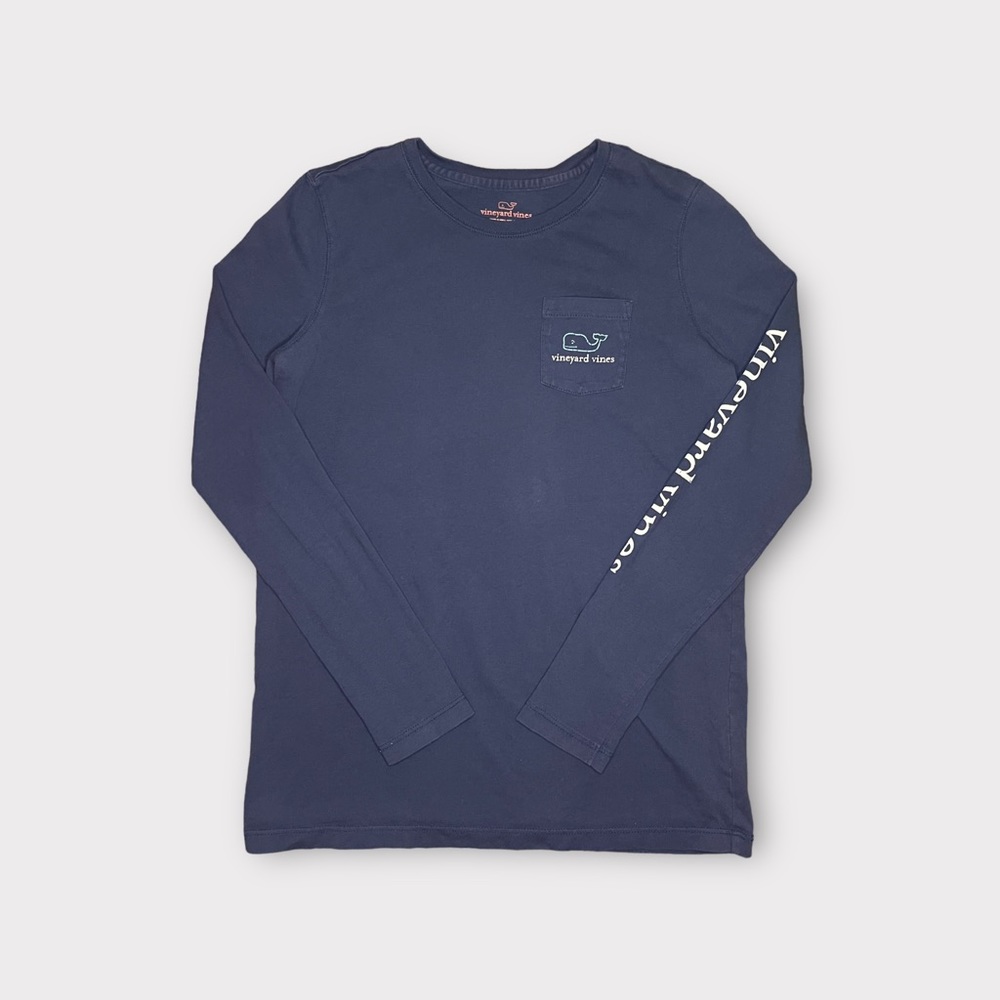Vineyard Vines “Vintage” Whale Graphic Long Sleeve Pocket Blue Shirt